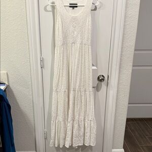 Anthropologie embroidered White Cotton Tiered Maxi Dress